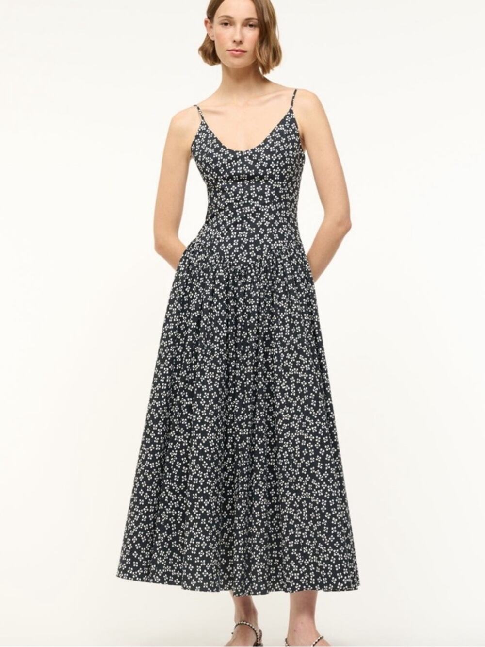 Staud Dena Dress in Black Woodblock Floral 6